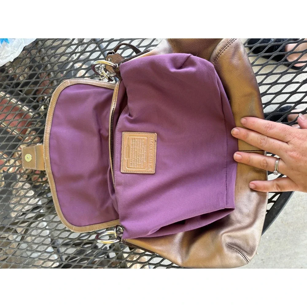 Y2K Coach Soho Pleated Flap Metallic Bronze Leather Hobo Bag F17217 Medium